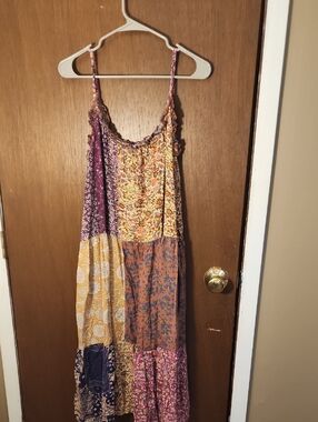 Natural Life Patchwork Maxi Dress - Purple, Mustard, Rust Sz MEDIUM